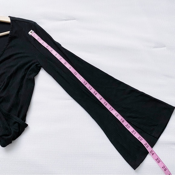 BP Black Ribbed Flared Parted Sleeve Surplice Top - Picture 6 of 12